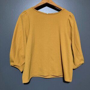 Green Envelope Women Size L Yellow Bubble Sleeve Blouse Casual Summer Crop Top